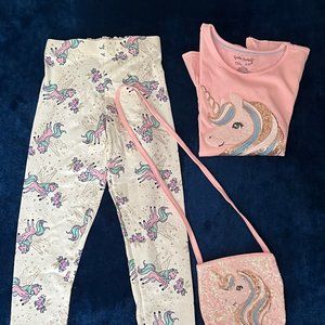 Cynthia Rowley Girls Small (7/8) Pink Sequin Unicorn 3 piece set